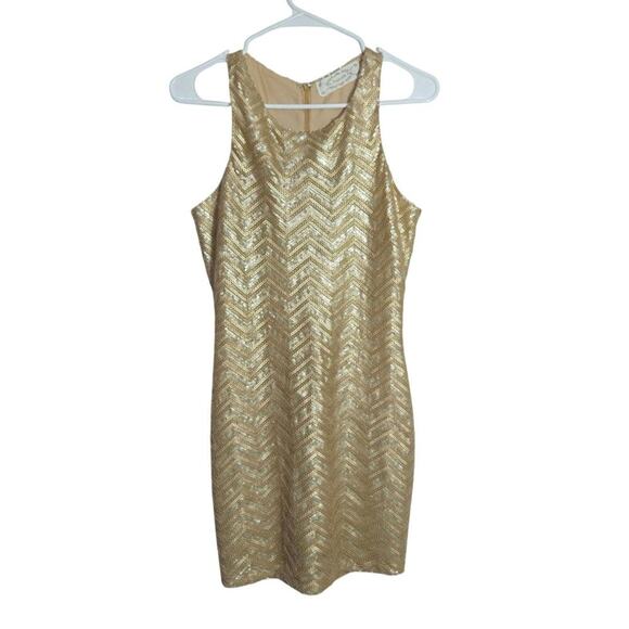 NWT Impeccable Pig Racerback Gold Sequin Sleeveless Mini Dress Size Small - Picture 1 of 9